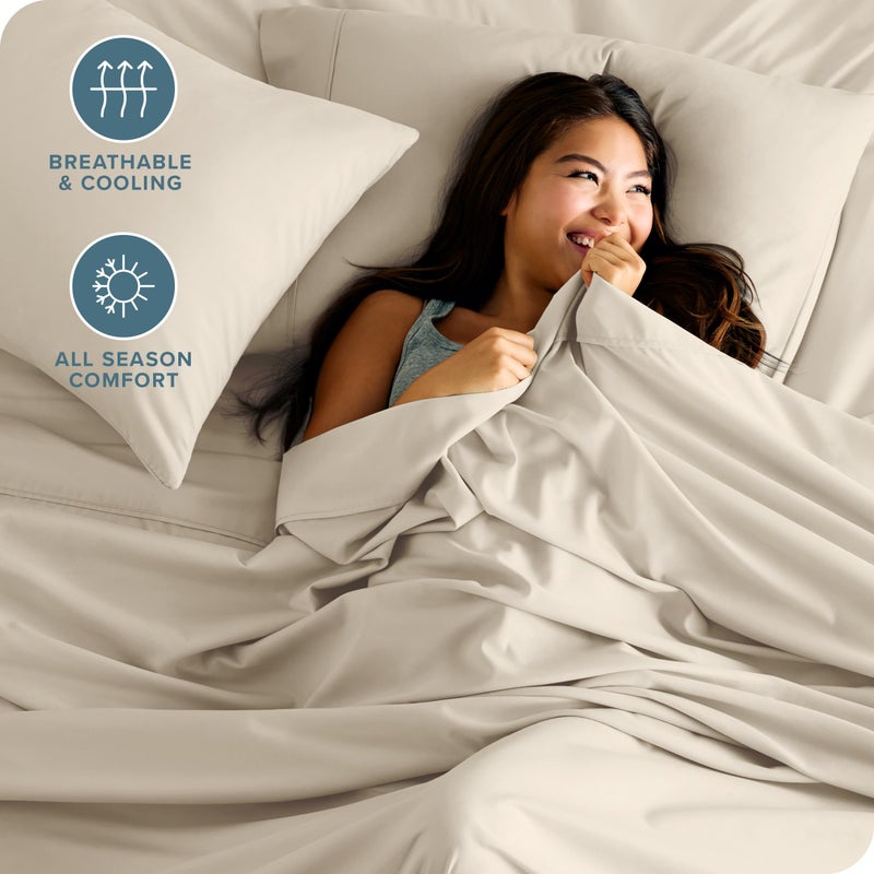 Bare Home Hotel Luxury King Sheet Set, Extra Soft - 6 Piece Set - Deep Pockets - Easy Fit - Cooling & Breathable - Wrinkle, Fade, Stain Resistant - Includes 4 Pillowcases (King, Sand) - Image 3
